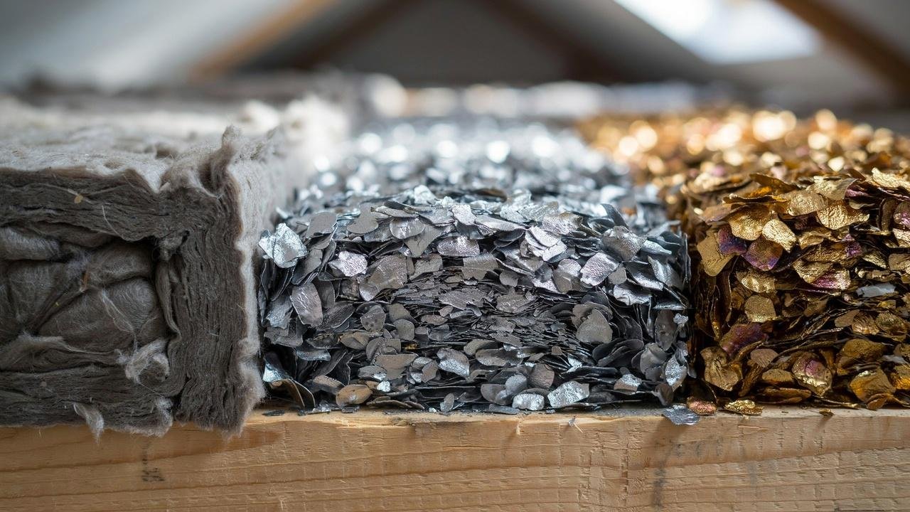 Color differences between cellulose and vermiculite insulation.