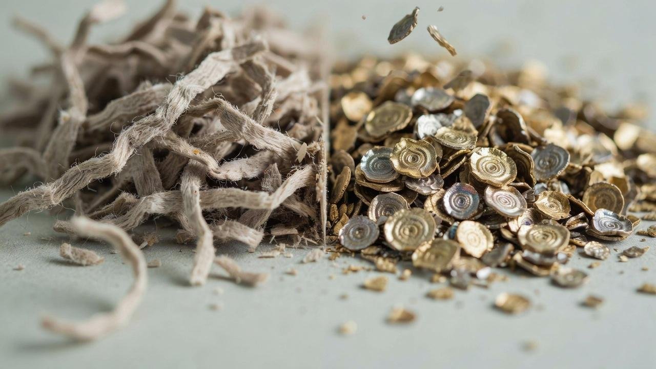 Texture comparison between cellulose fibers and vermiculite flakes.
