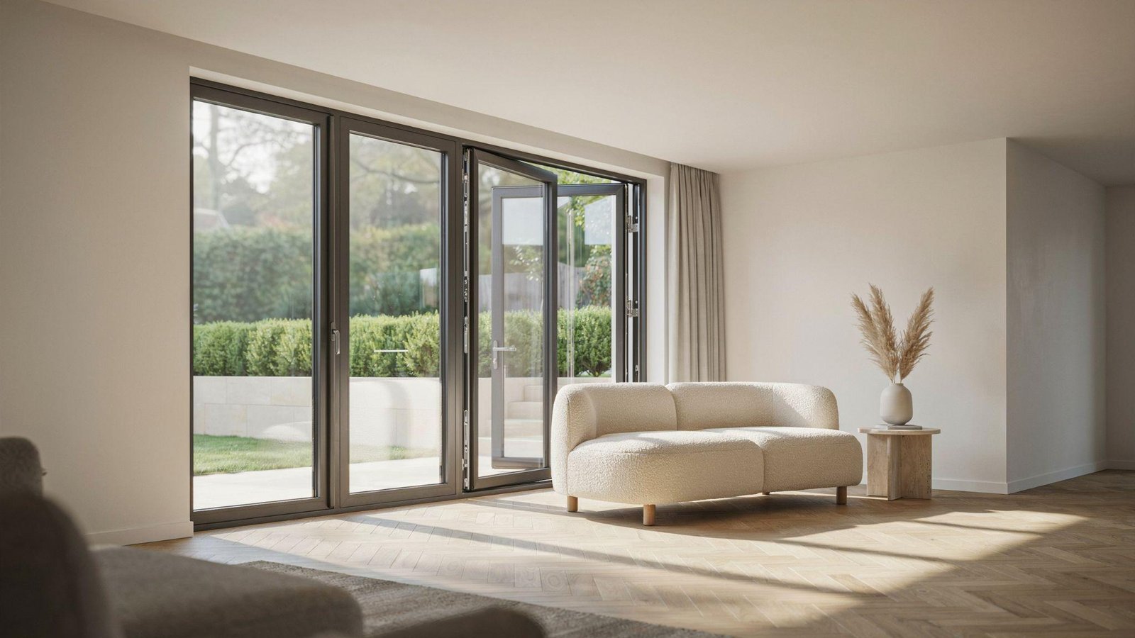 German tilt and turn windows featuring multi-point locks, large glass and weather seals.