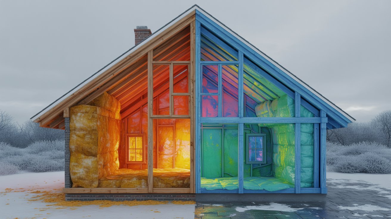 Thermal comparison of cellulose and fiberglass insulation in homes.