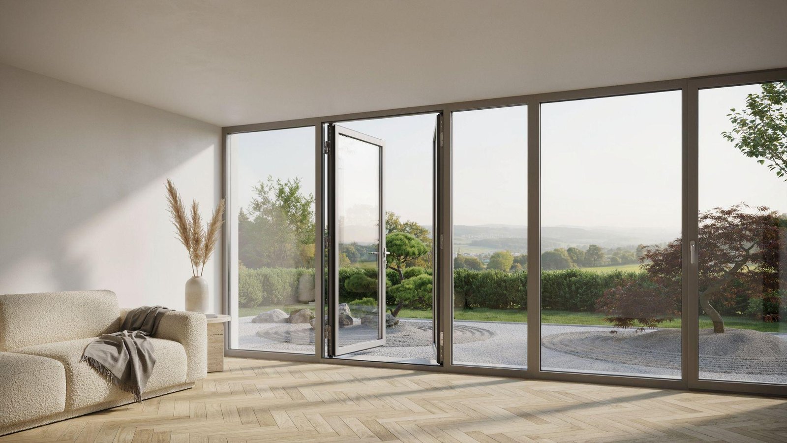 Modern German tilt and turn windows showing ventilation and full opening functions.