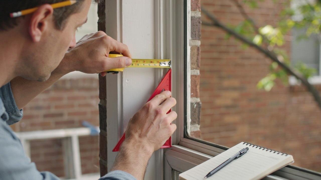 Contractor measuring window trim before installing aluminum capping.