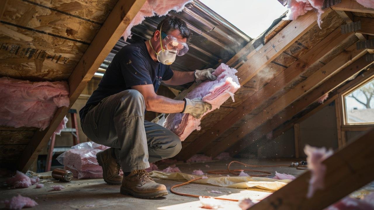 Challenges of working in a tight attic during insulation removal.