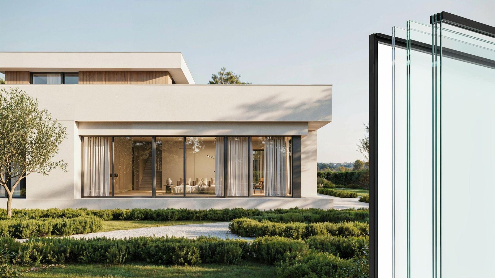 Modern home featuring multi-paned windows with layered insulated glass and durable energy-efficient window frames.