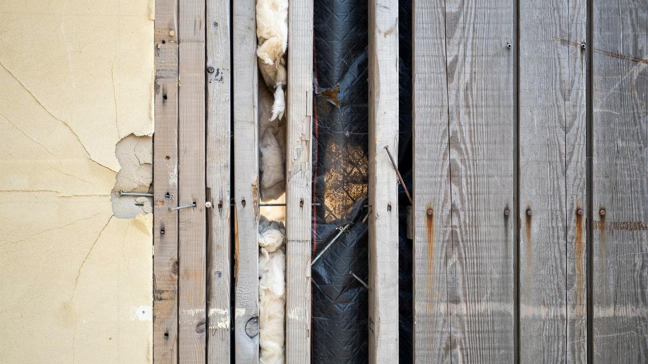 Wall layers commonly found behind siding in older homes.