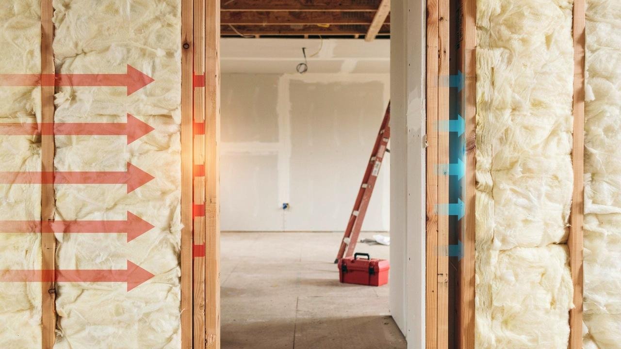 Side-by-side comparison showing the thermal performance differences between R11 and R13 insulation in 2x4 walls.
