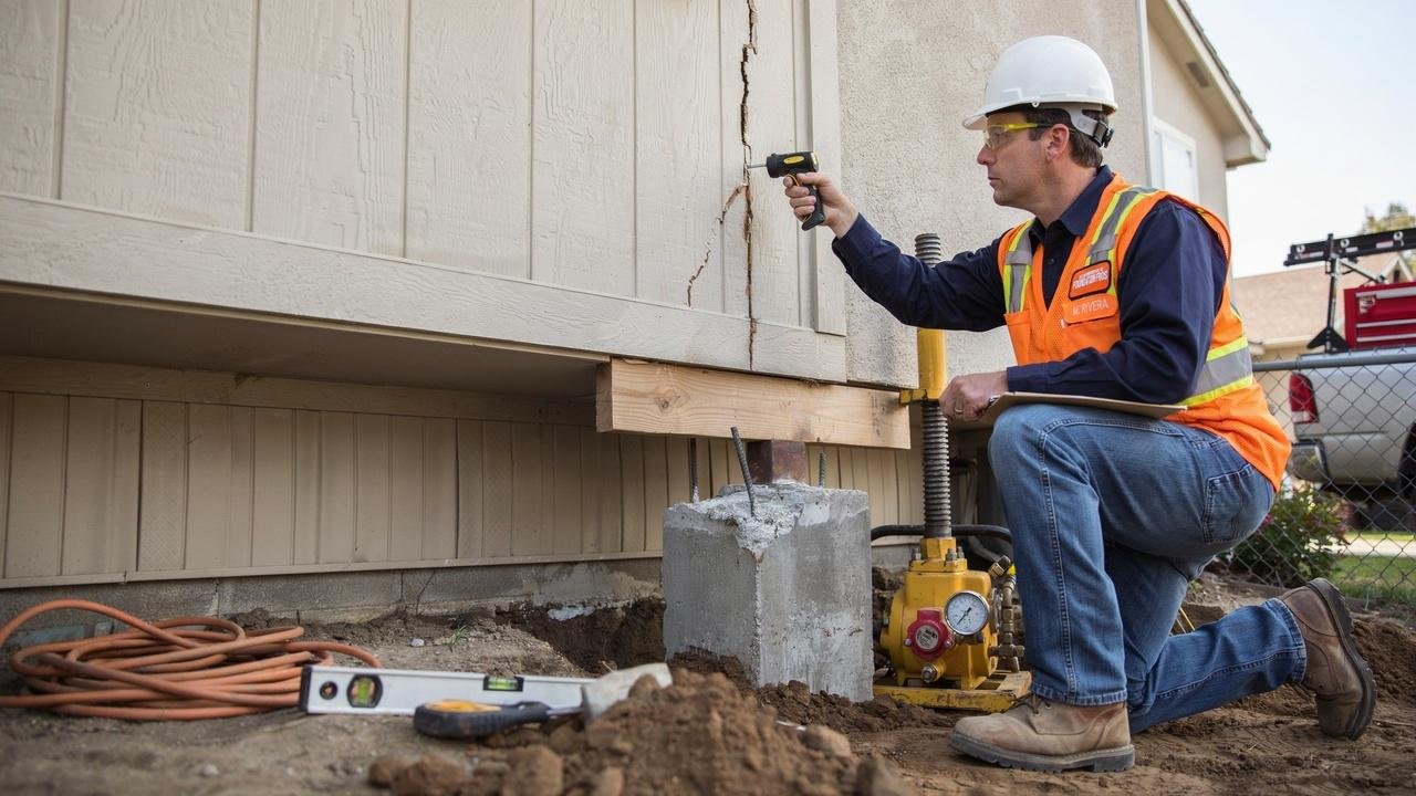 Inspection and repair of cracks and settlement in a pier and curtain wall foundation.