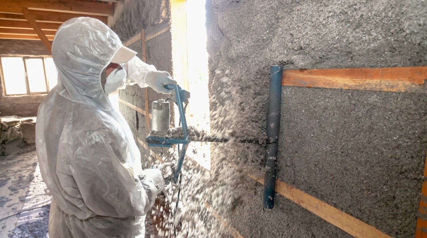 labor installing the cellulose insulation.