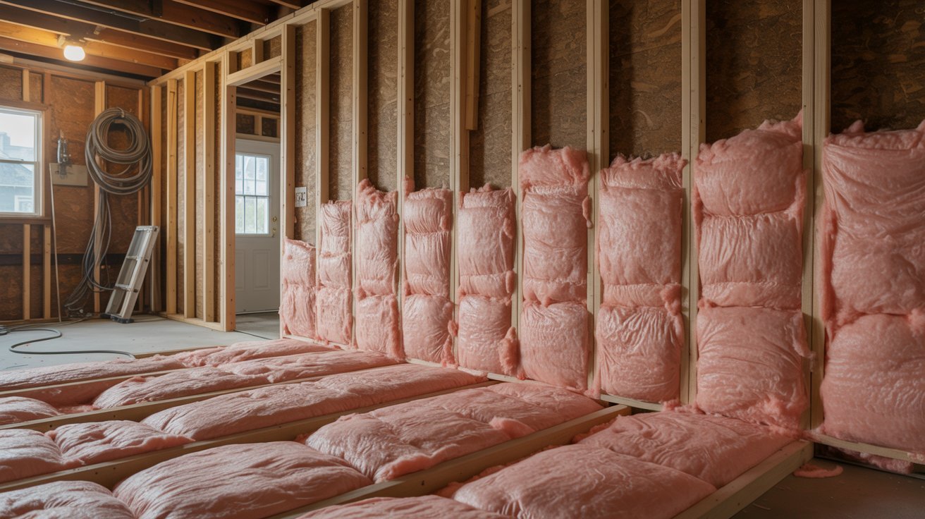 Garage wall insulated to improve comfort and reduce heat transfer.