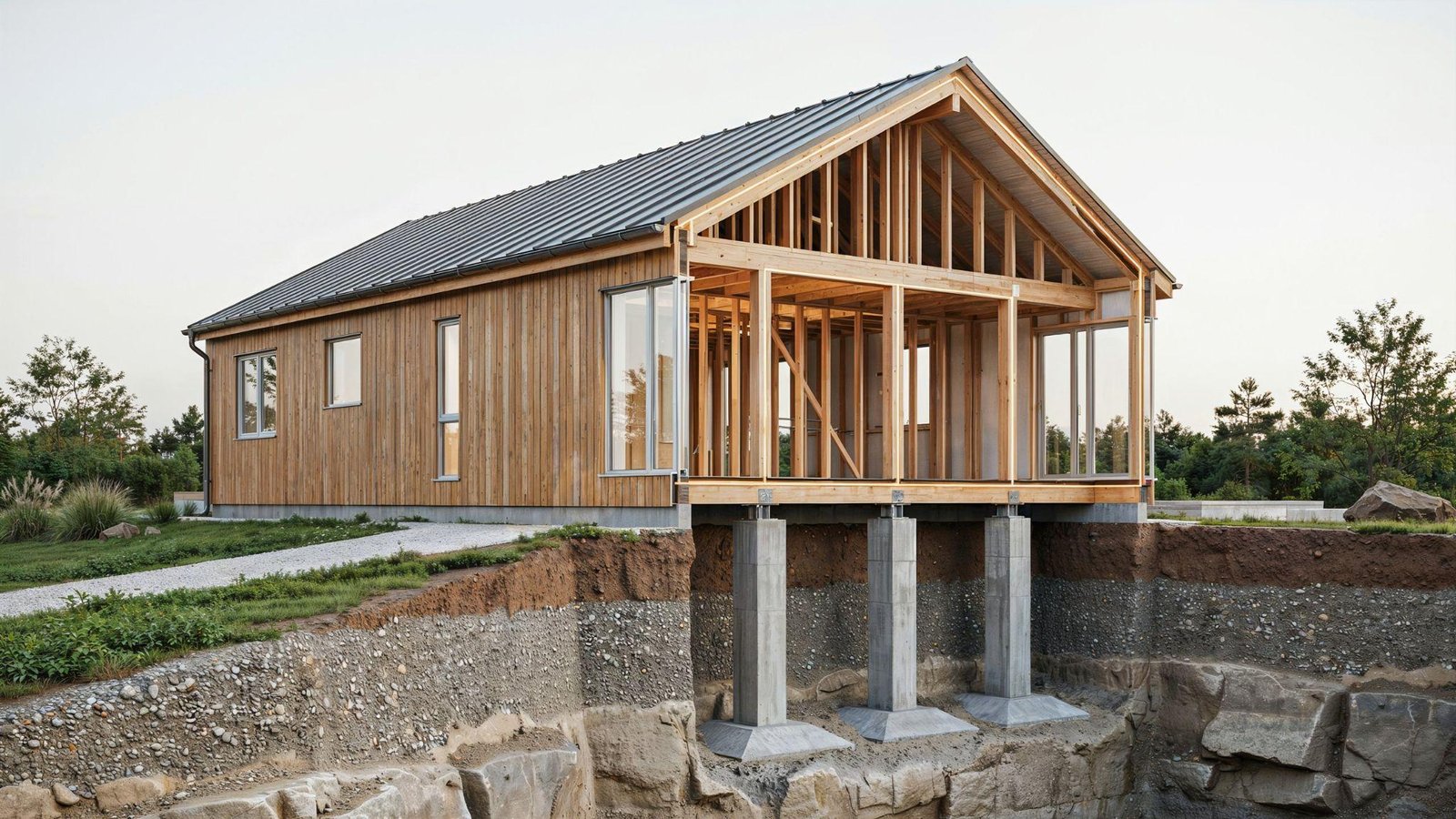 Visual demonstration that piers support the structure while the curtain wall does not.