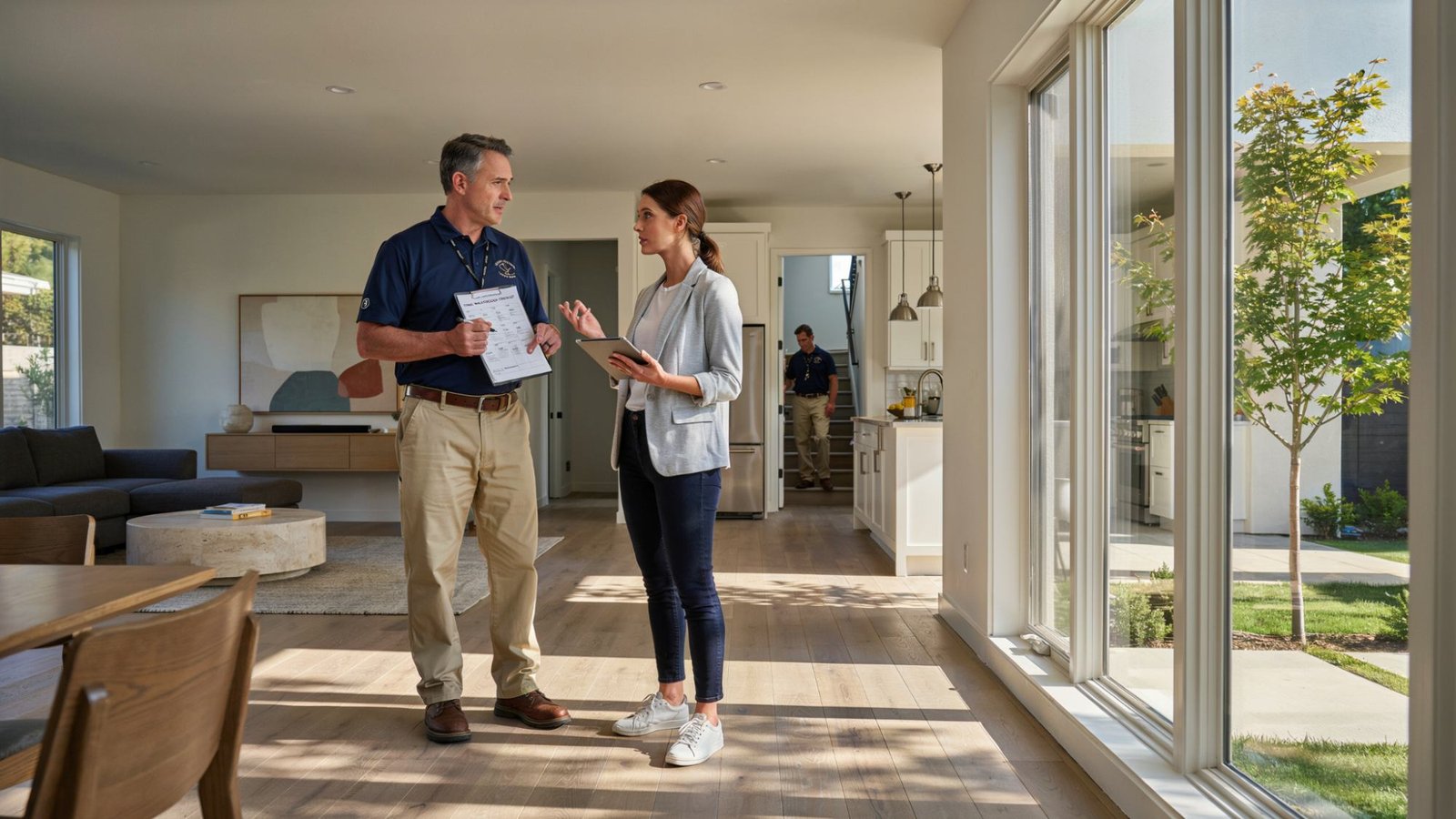 A completed home being inspected during final walkthrough before handover to the owner.