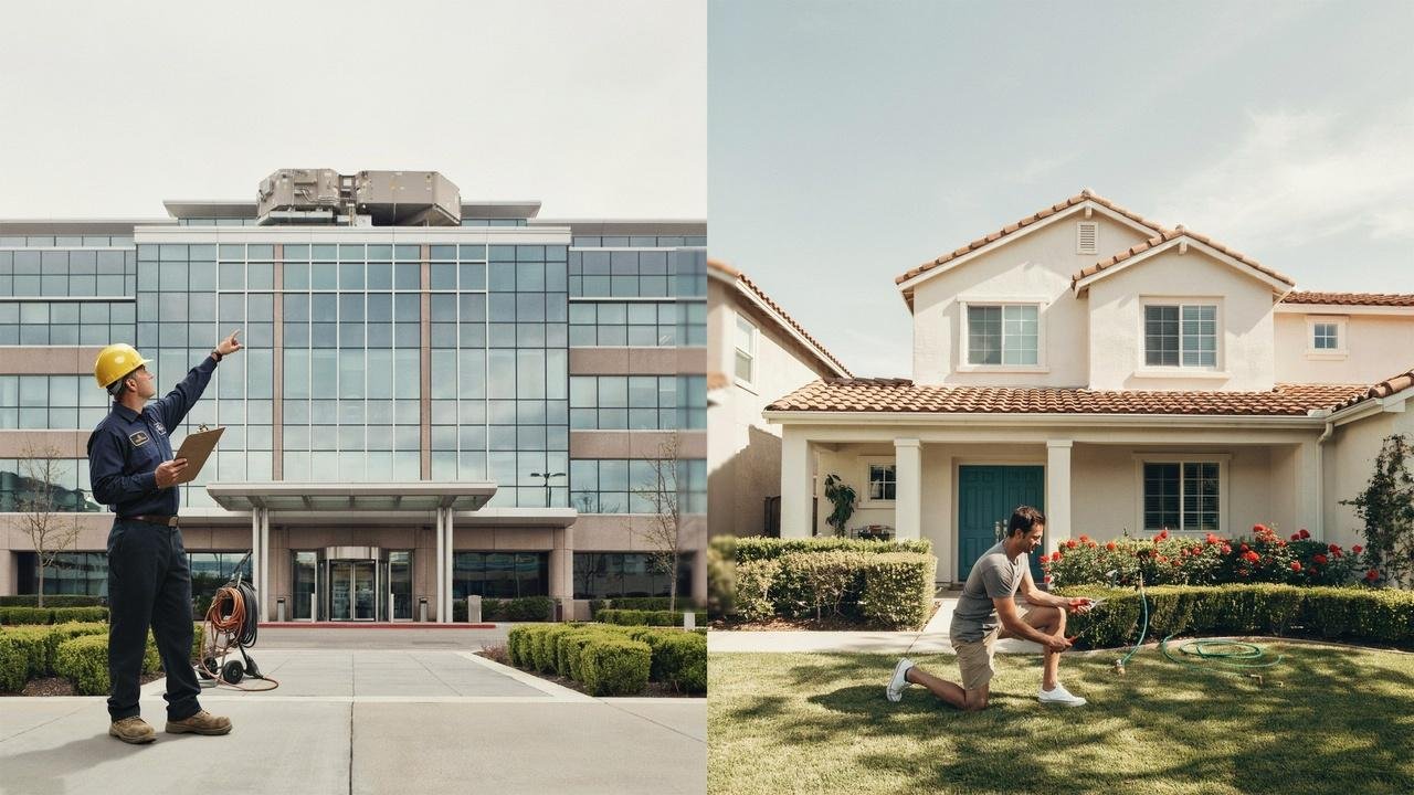 Commercial building and residential home undergoing routine maintenance.