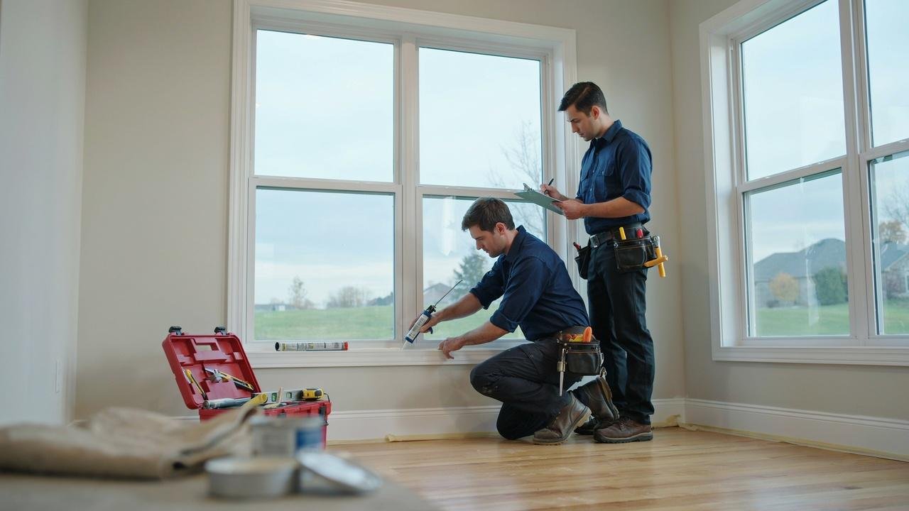 Final sealing and inspection of retrofit double glazed window installation.