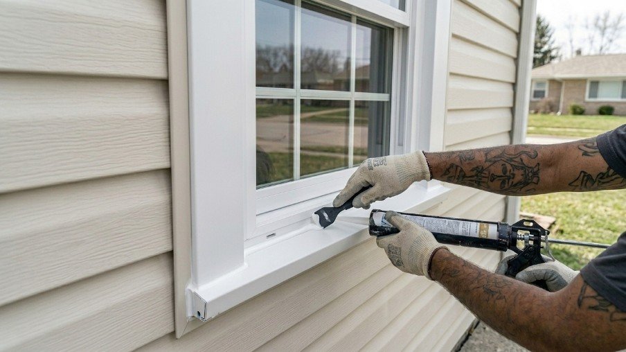 Exterior window flashing and weatherproofing protecting against water leaks and moisture damage.