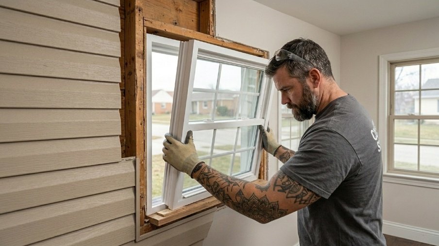 Replacement window fitting into an existing frame without major wall changes.