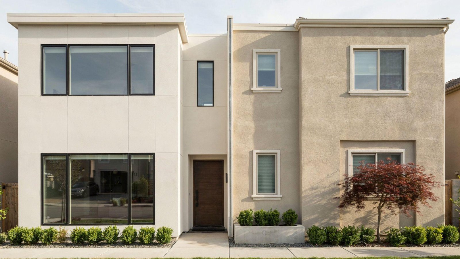 Side by side comparison of EIFS and traditional stucco exterior wall finishes.