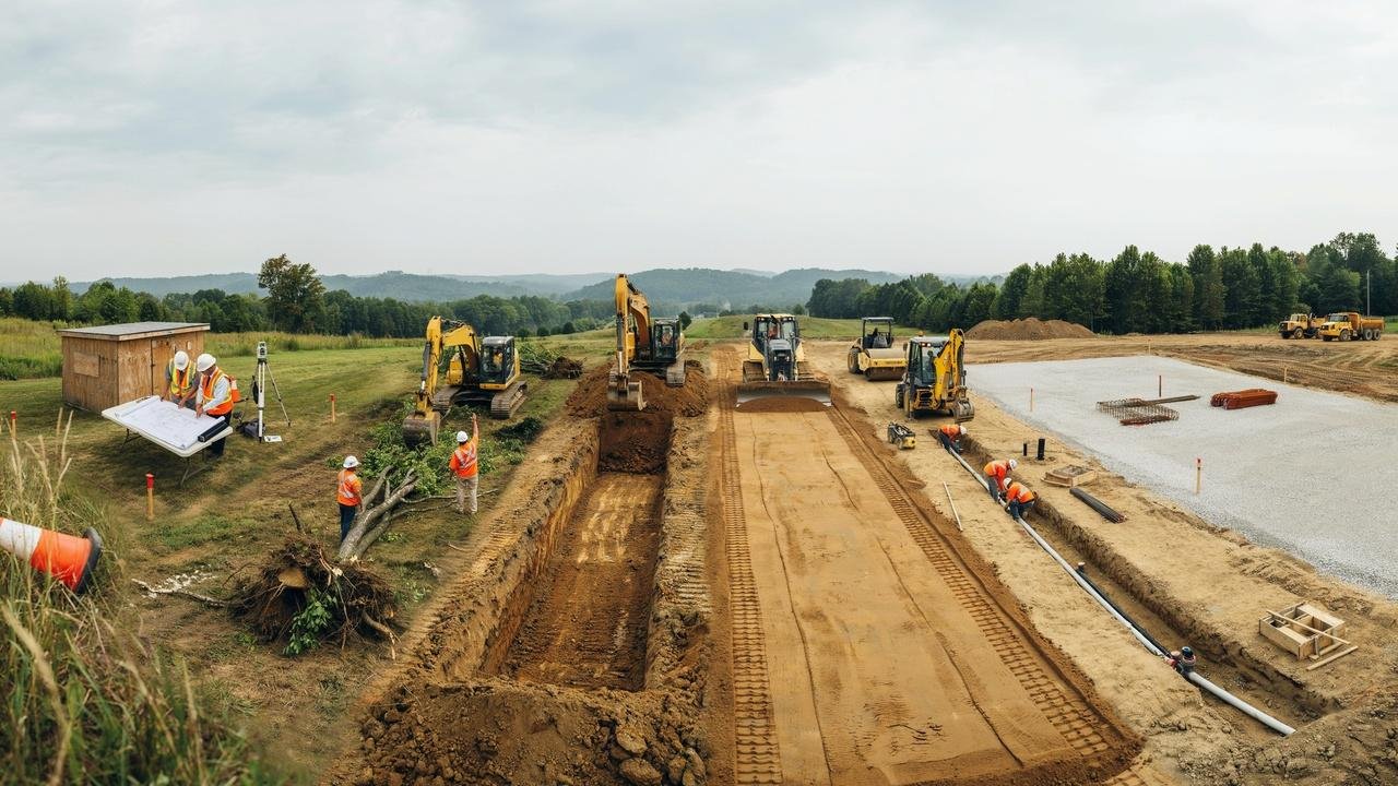 Different stages of a construction site excavation project.