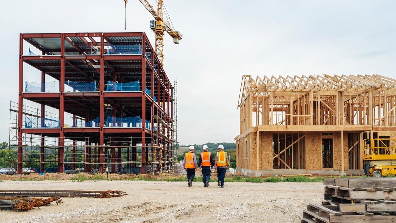 Side-by-side comparison of commercial and residential construction projects.