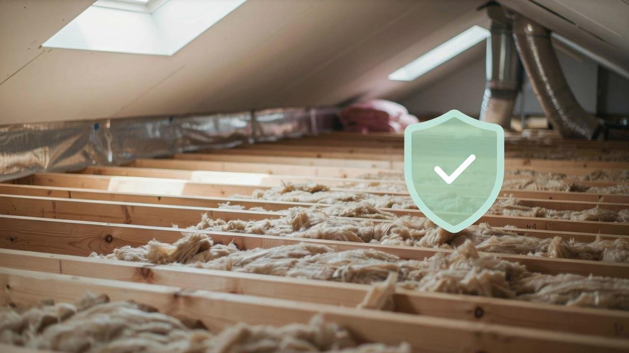 Blown-in cellulose insulation installed safely in a residential attic.