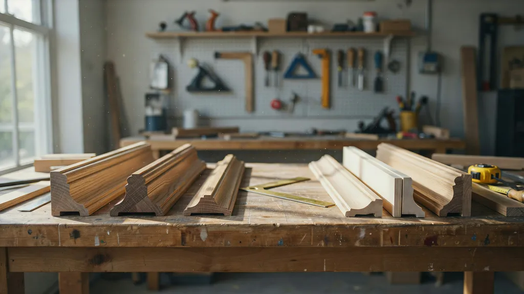 Custom and prefabricated millwork pieces displayed together, highlighting differences in craftsmanship, sizing, fit, and woodworking precision for homes.