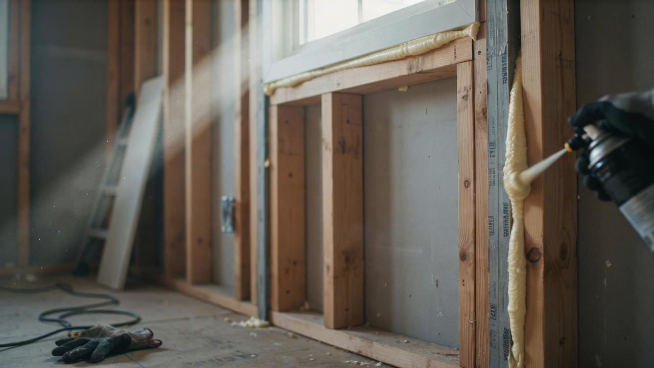 Adding insulation around the window frame before installing aluminum capping.