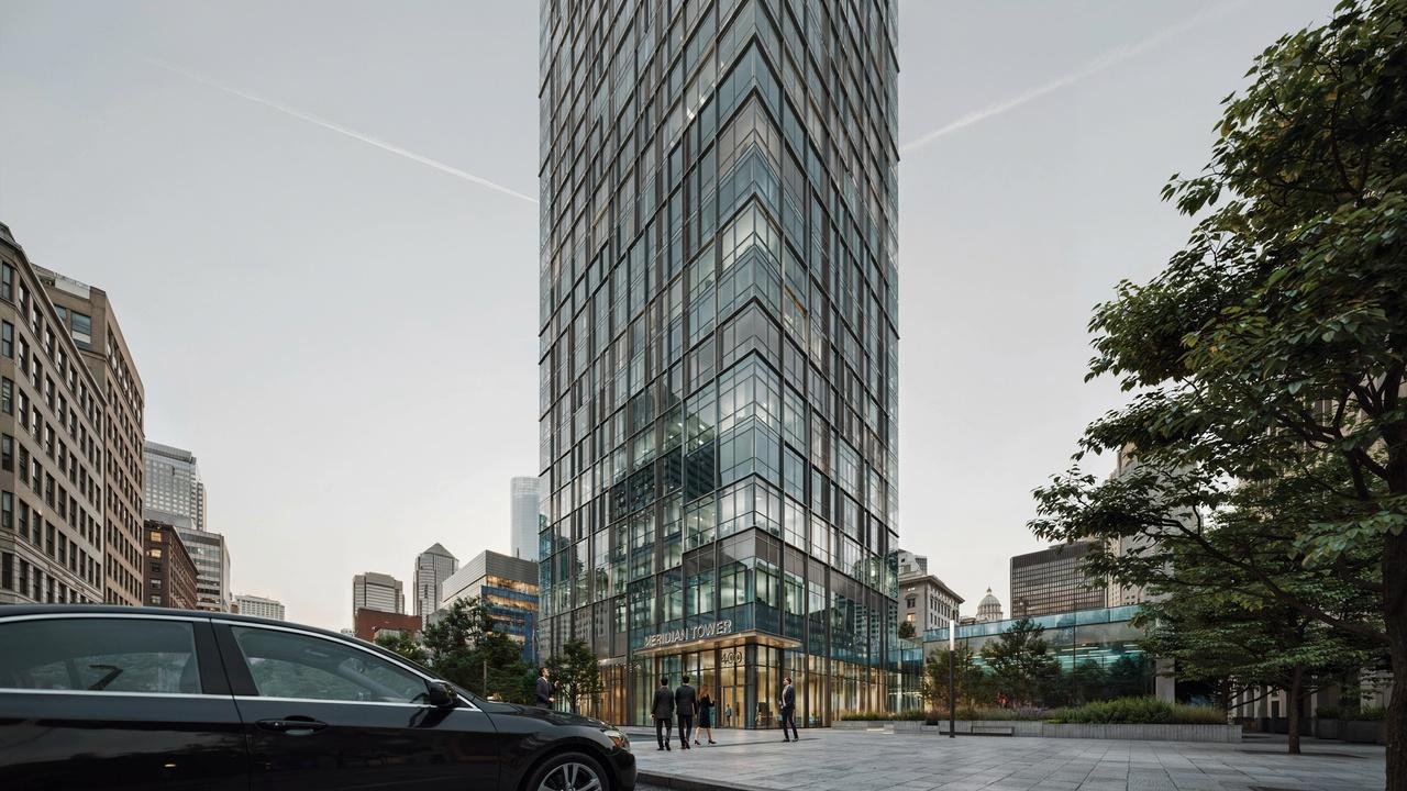 Glass cladding on a modern skyscraper building.