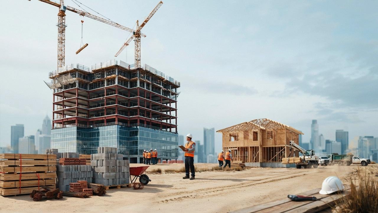Large commercial construction project compared with a residential home build.