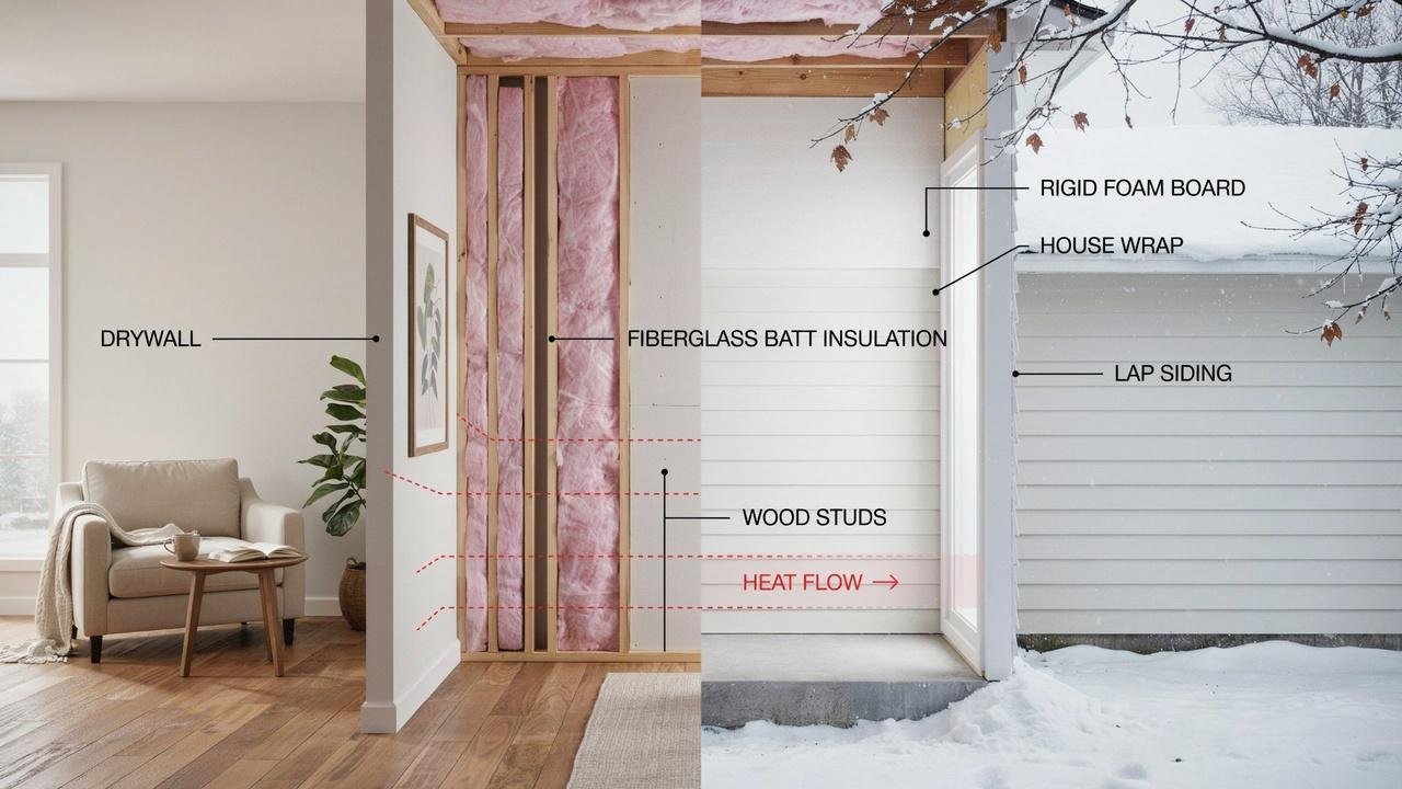 Insulation installed behind siding to improve energy efficiency.