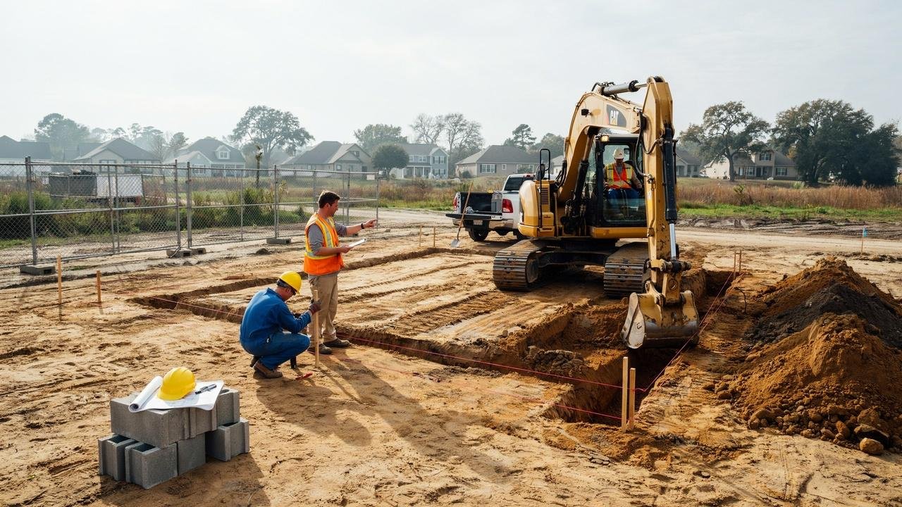 Excavation work preparing land for a new construction project.