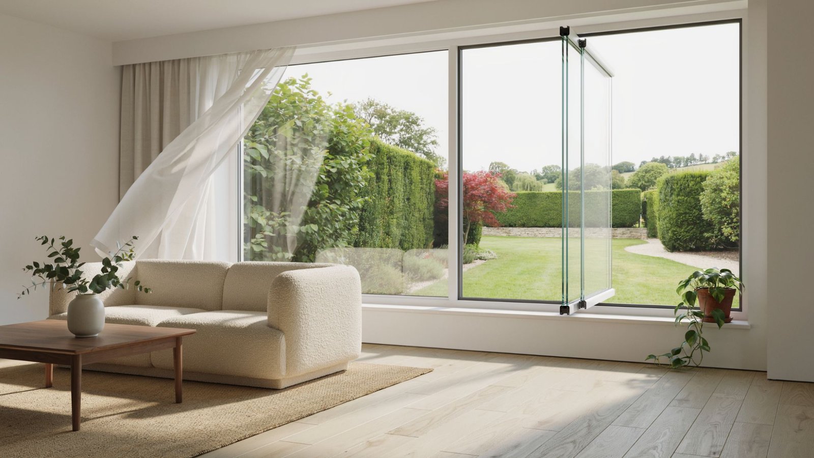 Modern double pane windows with insulated glass in a bright, stylish home interior.
