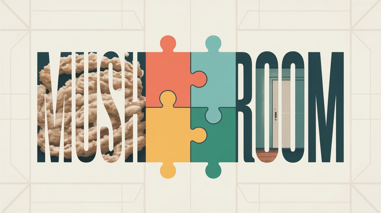 Visual representation of wordplay showing how the word mushroom contains the word room.