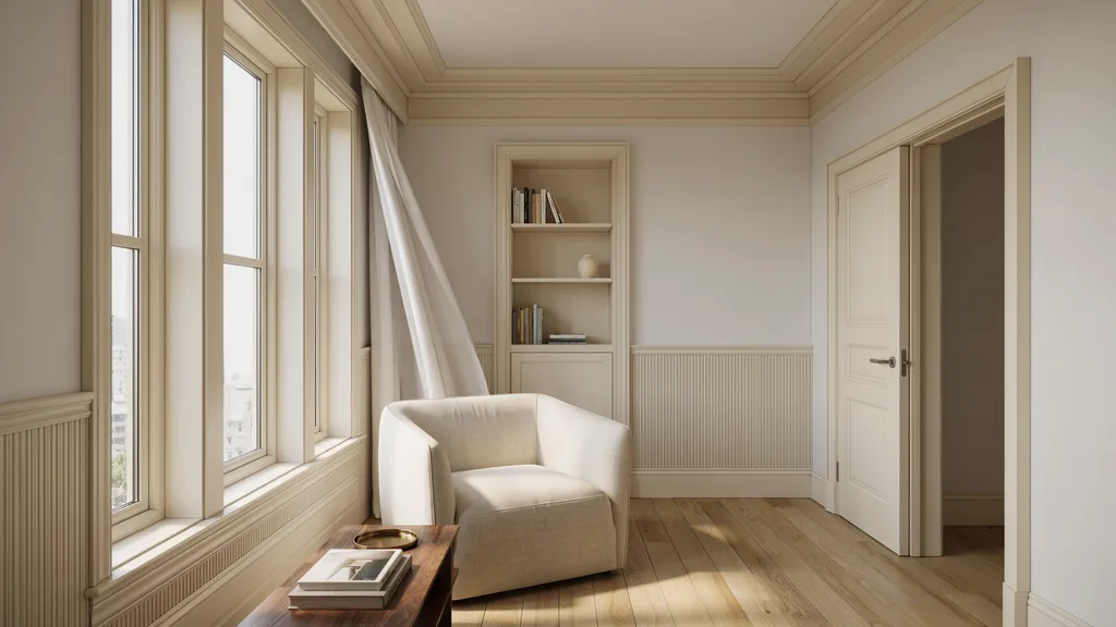 Residential interior featuring professionally installed millwork including trim, molding, and wood detailing.