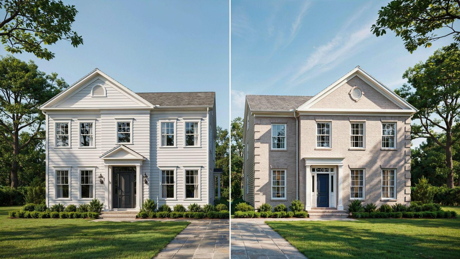 Side-by-side comparison of simulated divided lite and true divided lite multi-paned windows on classy homes.