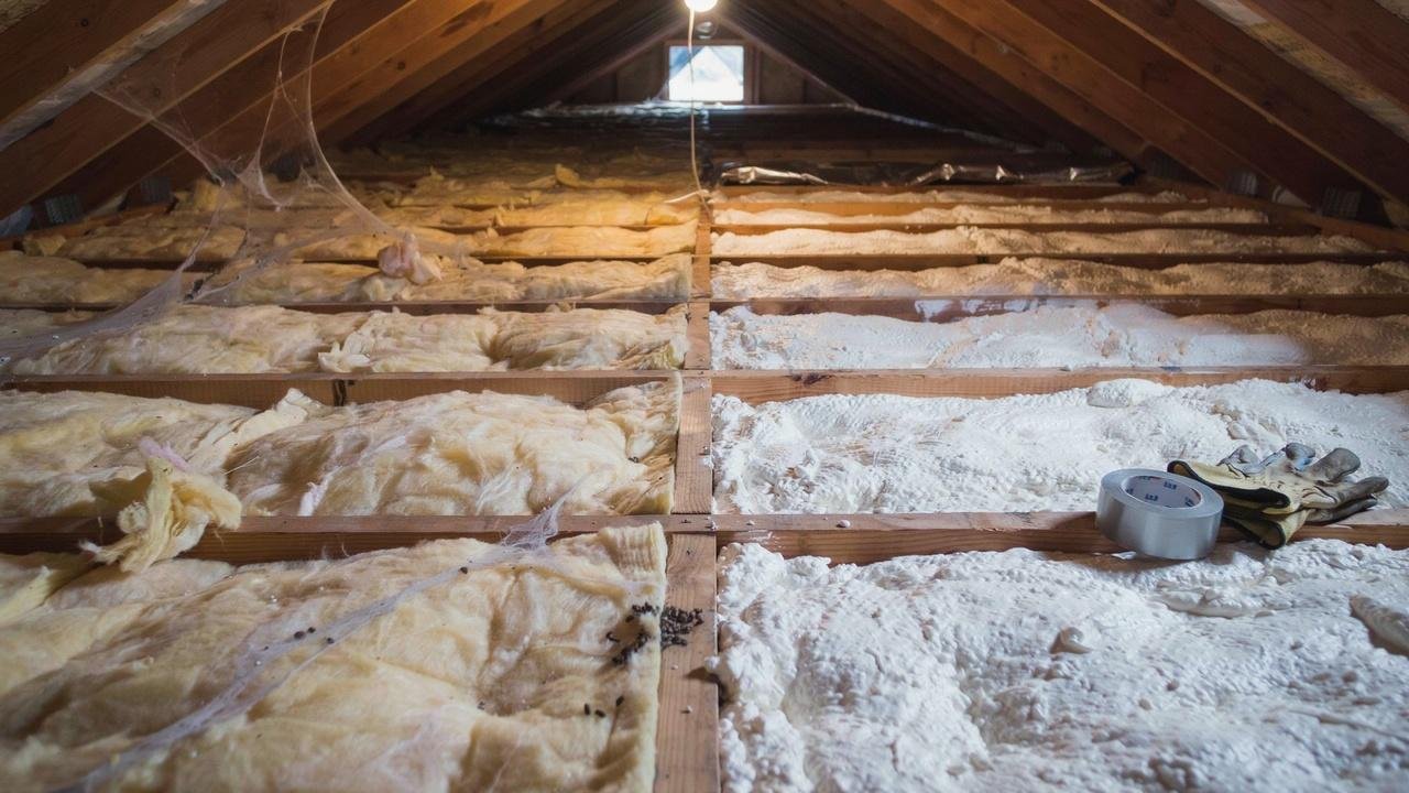 Comparison of an attic before and after insulation replacement.