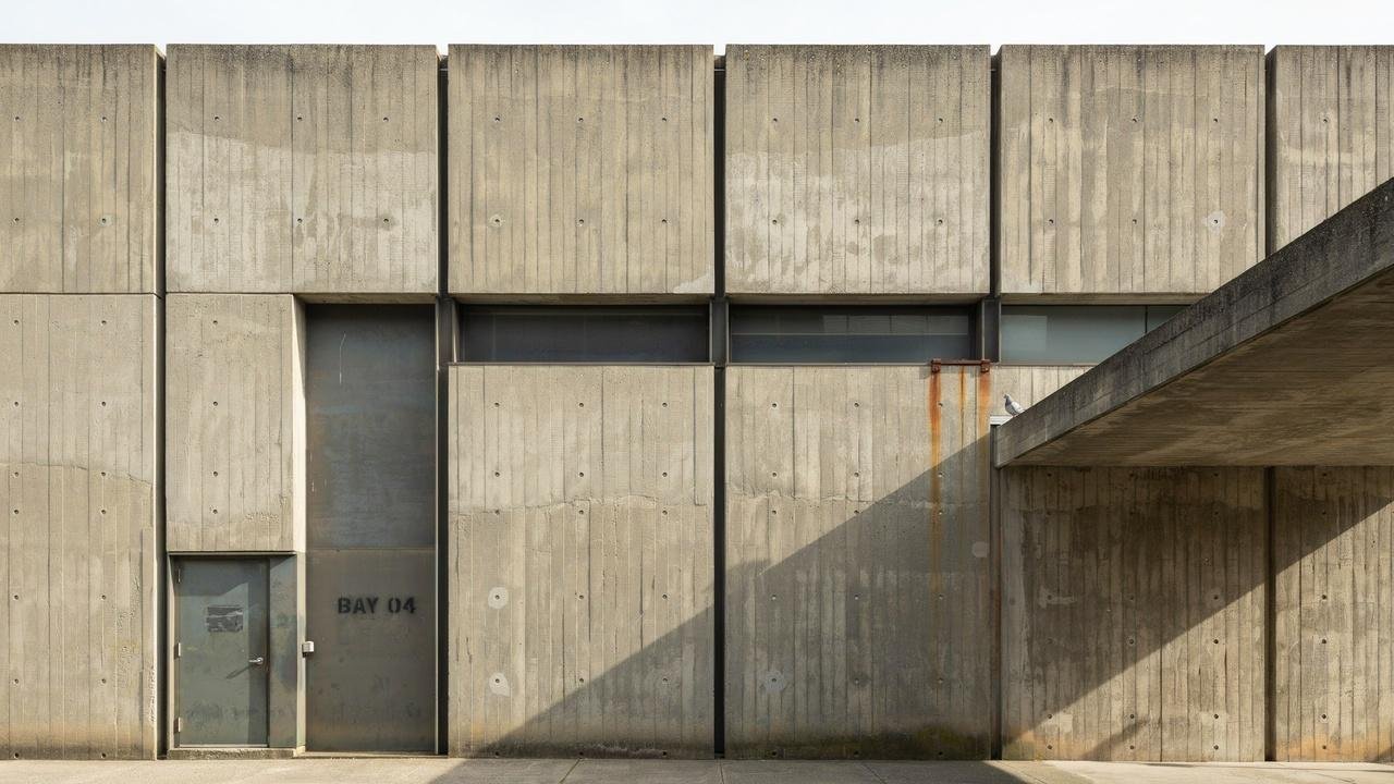 Concrete cladding on a modern industrial-style building.