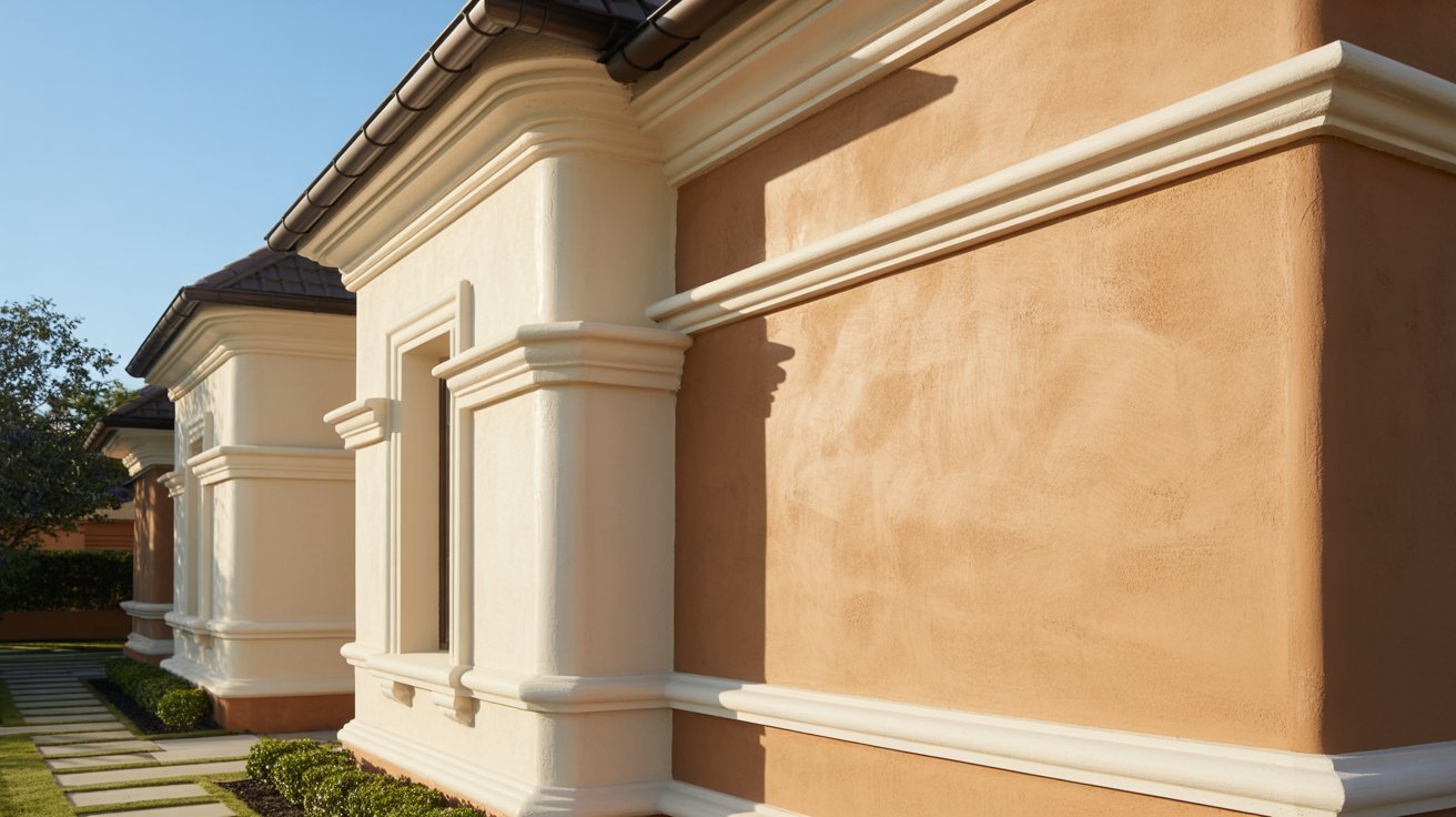 EIFS smooth finish compared with traditional textured stucco on residential exterior walls.
