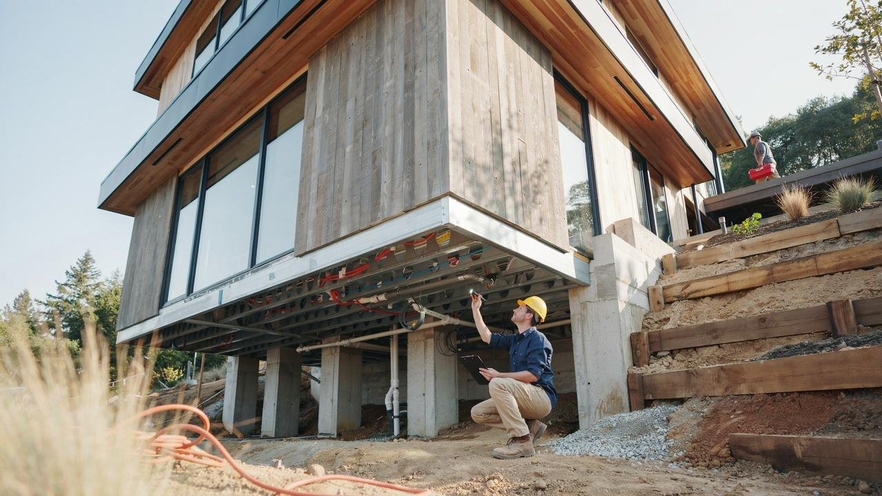 Home with a pier and curtain wall foundation showing easy crawl space access and adaptability.