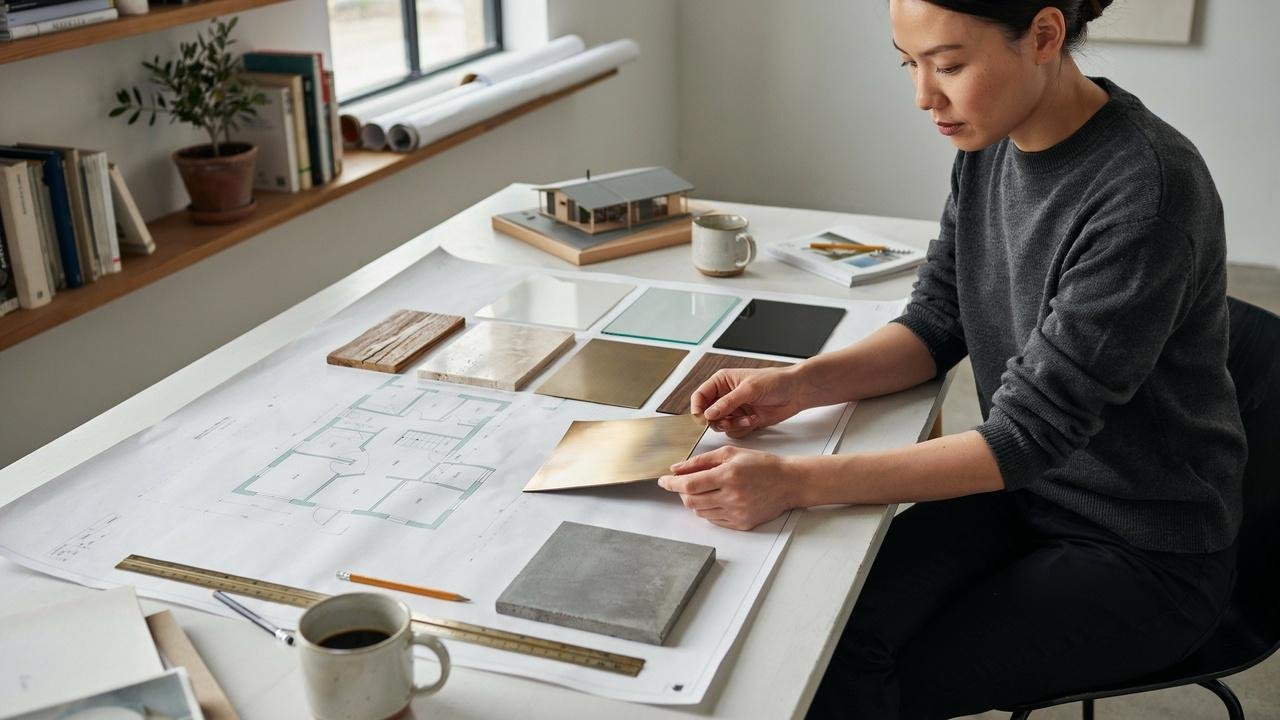 Architect selecting the right cladding material for a project.