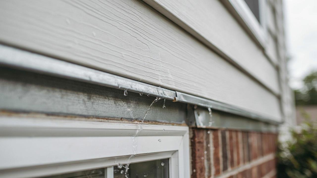 Flashing installed around a window to prevent water intrusion.