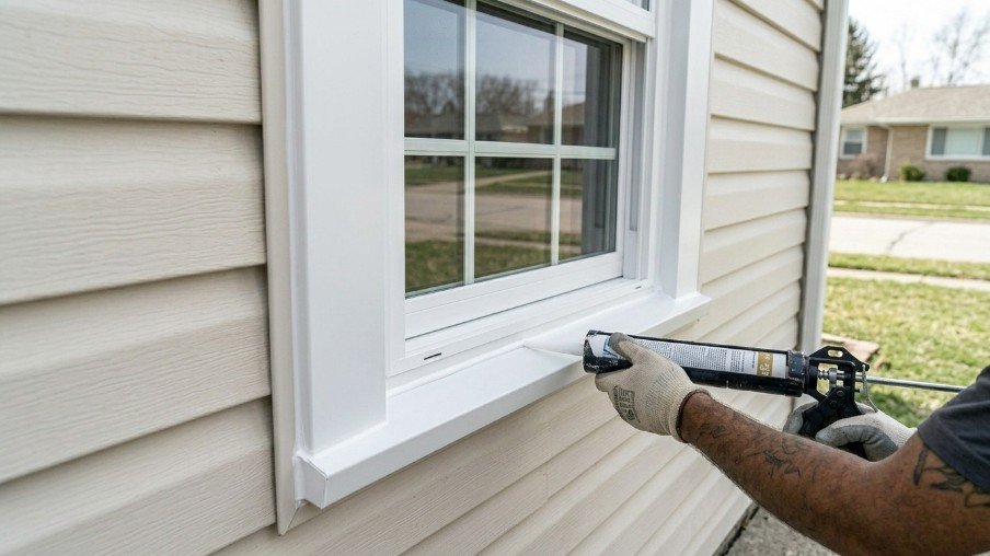 Installing exterior trim and casing around a finished replacement window installation.